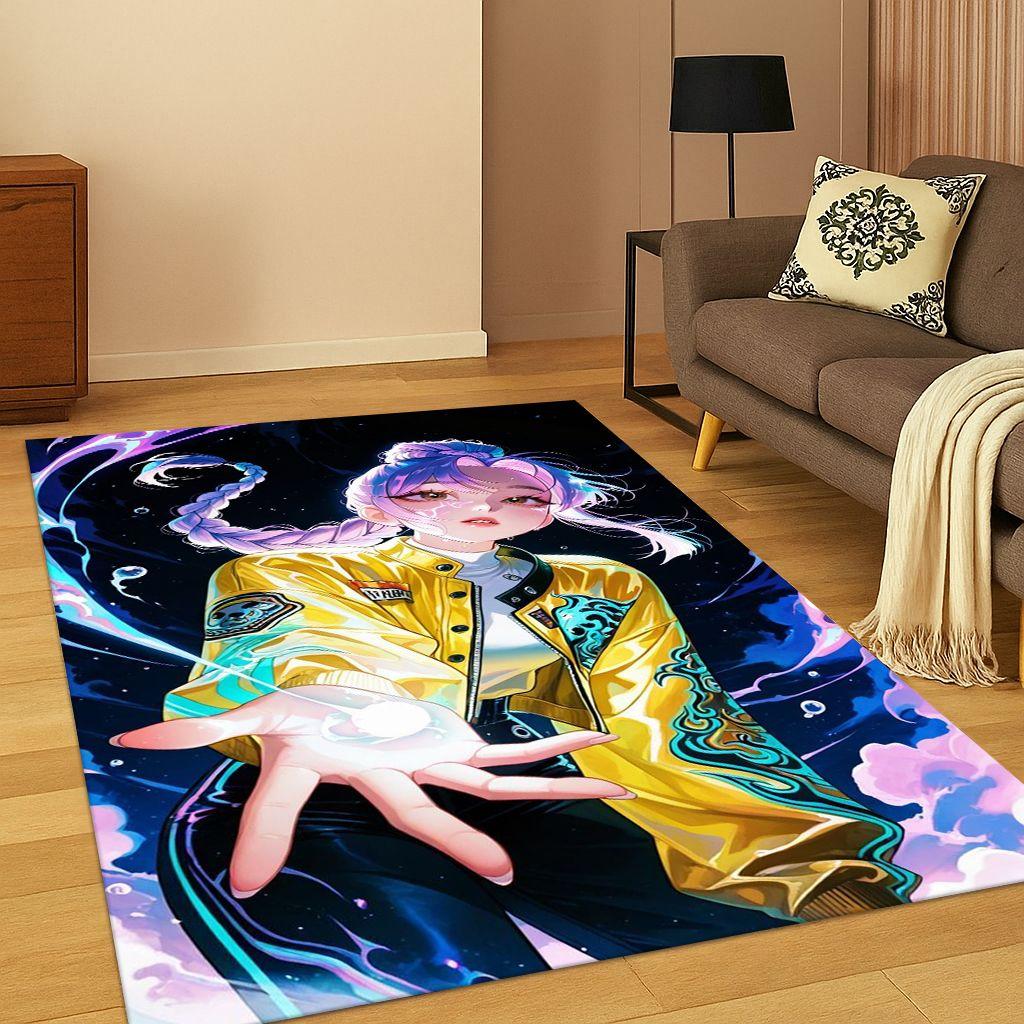 Kpop Demon Hunters Rumi Mira Zoey Hudební Kreslený Koberec Kobereček do Ložnice Obývacího Pokojí Gauče Domácí Dekorace, Protiskluzová Podložka na Podlahu Dárek