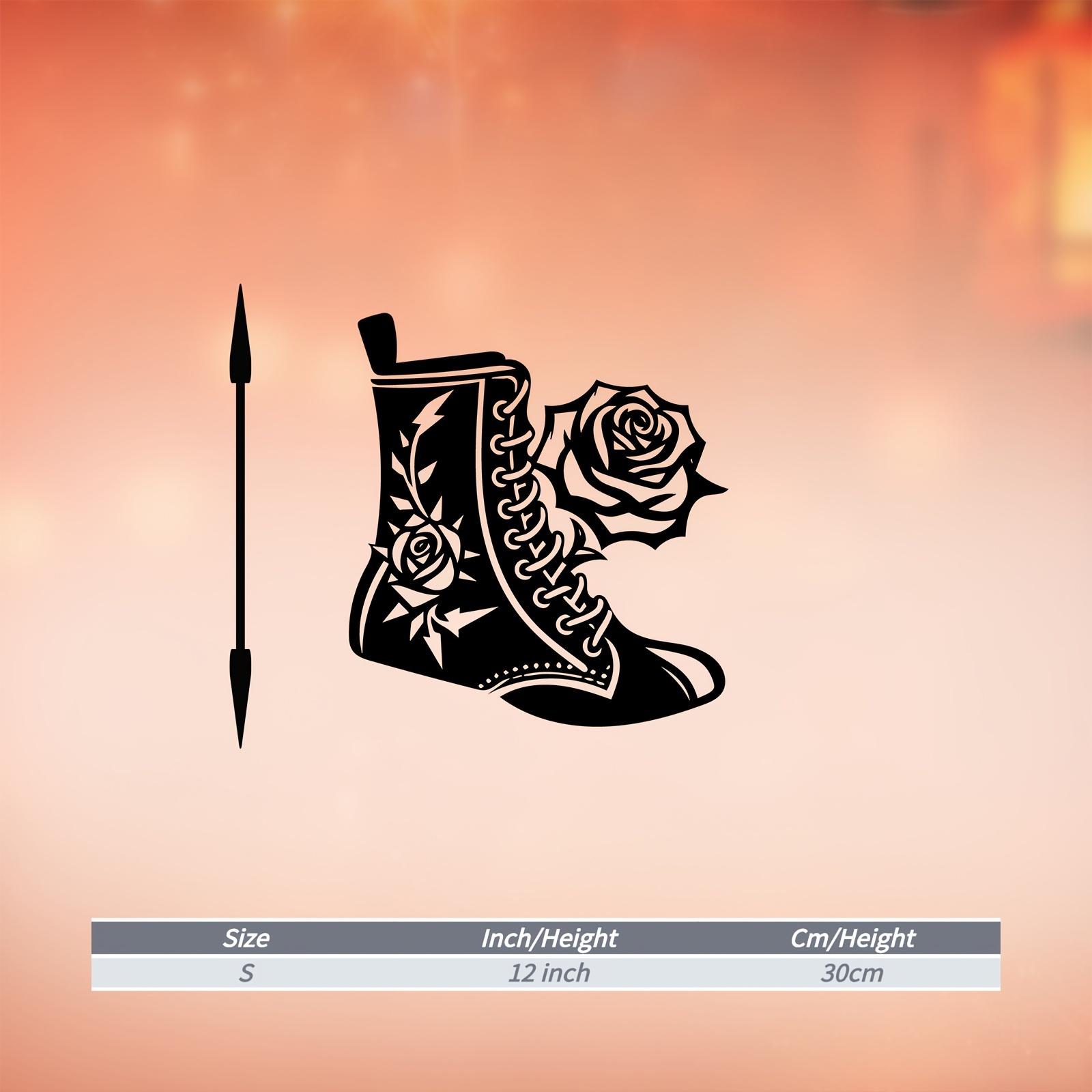 

1pc Romantic Rose Boot Metal Wall Art Rust Resistant Iron Sculpture Mural Elegant Home Decor Wedding Gift for Couple Bedroom Garden Fence S/30cm/12inch