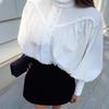 Fashion White Stand-up Collar Women Shirt Lantern Sleeve Elegant Loose Simple Blouse 2025 Spring Women Casual Long Sleeve Top Women's Clothing 3054