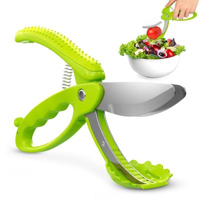 Salad Tongs For Toss and Chop Vegetable Salad Kitchen Shears Salad Scissors 2in1 Food Chopper Double Blade For Easy Salad Making