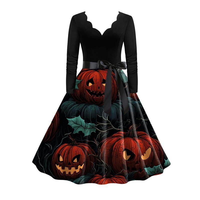 JPNTKY Fashion Spring Autumn Long Sleeve V-Neck Casual Dresses