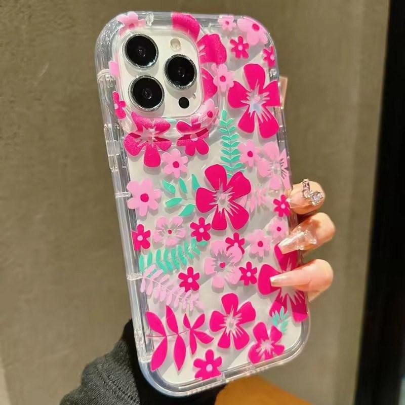 Flower Summer Pink Floral Phone Case For iPhone 13 11 12 14 15 16 Pro Max 16E XR X XS 7 8 Plus SE2 Shockproof Transparent Cover