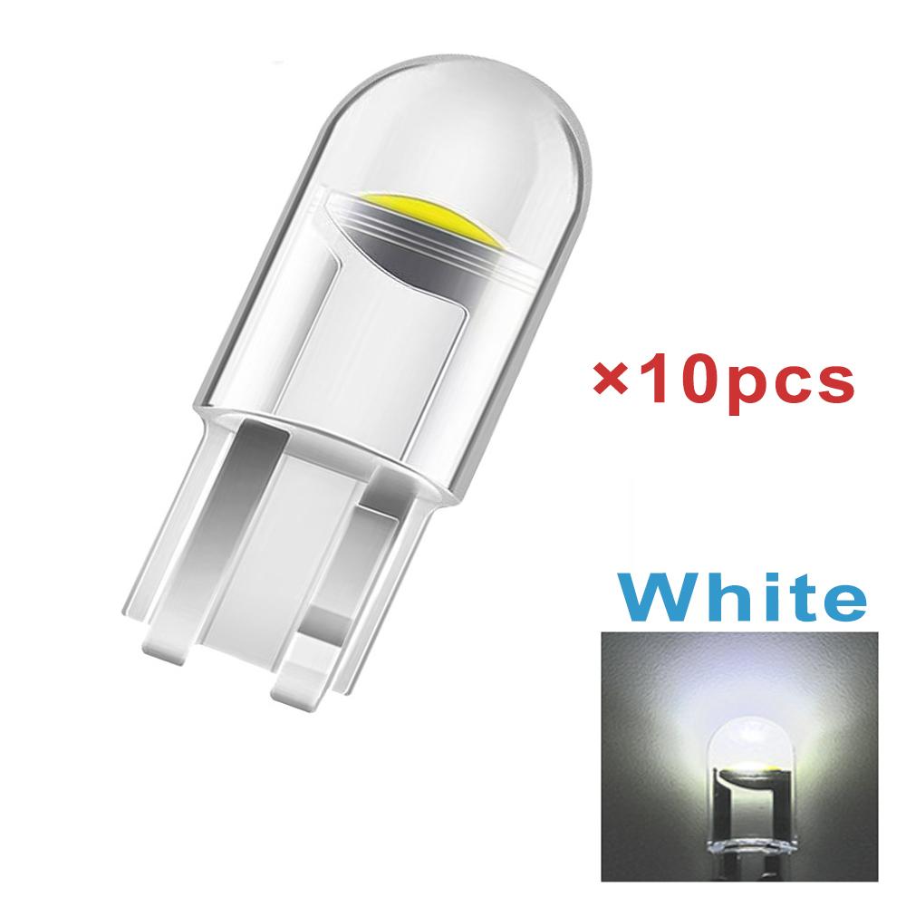 10PCS Car LED COB Bulb T10 W5W Signal Light 12V 6500K White Auto Interior Dome Reading License Plate Lamps Wedge Side Bulbs