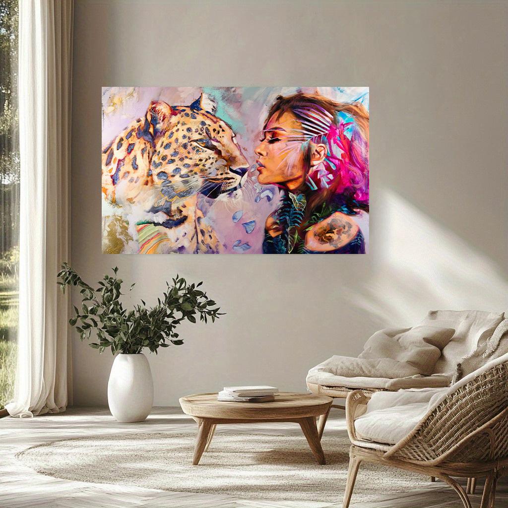 Modern Sexy Girls with Leopard Graffiti Art Canvas Painting  Wall Art Pictures Posters and Prints for Living Room Home Decor