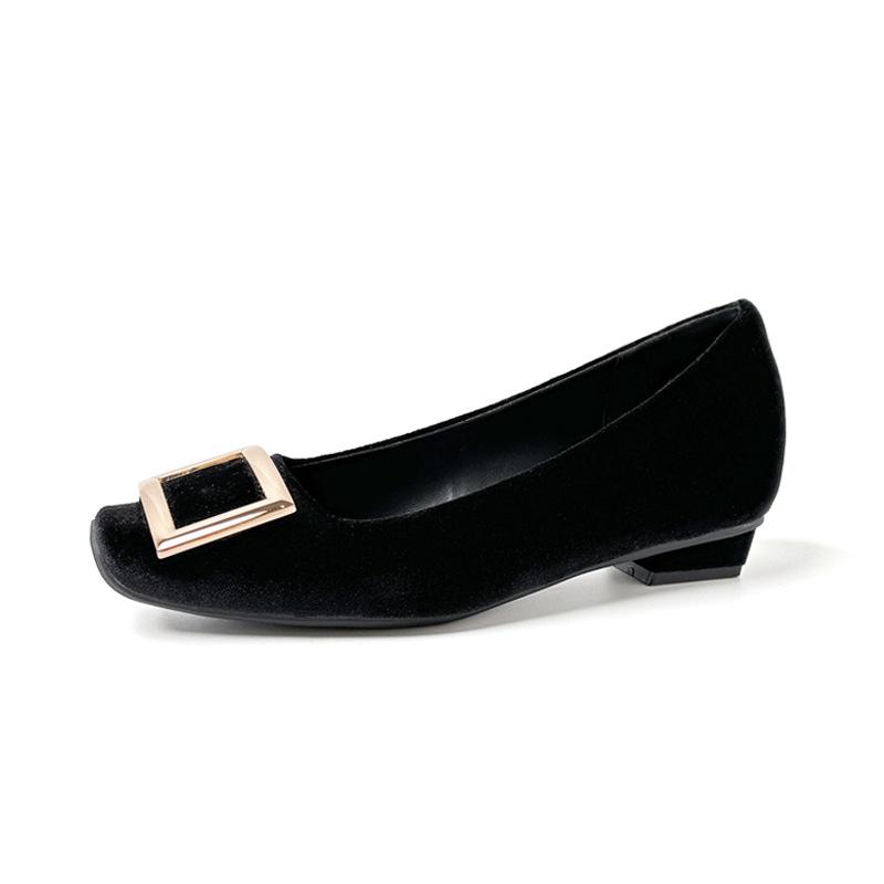 6 cm height increase, classic R home square buckle thick heel single shoes women's 2025 new European and American style suede square head high heels
