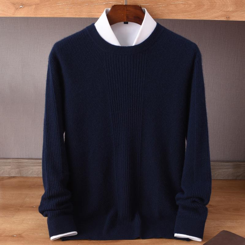

Мужской кашемировый свитер в корейском стиле - Круглый вырез, Утепленный, Однотонный, Молодежный свободный крой - Осенне-зимний трикотаж. XXL темно-синий