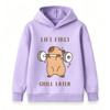 Kids Boys Girls Hooded Pullover Sweatshirt, Cute Capybara Lift First Chill Later Graphic Casual Soft Long Sleeve Hoodie For Daily Workout Playwear