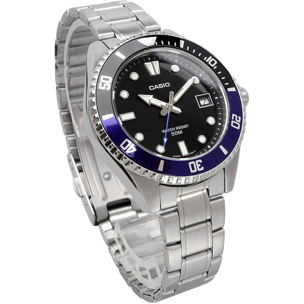 [カシオ] CASIO スタンダード アナログ 腕時計 MDV-10D-1A2V ボーイズ レディース ガールズ ブラック×ブルーベゼル メタルバンド 海外モデル [並行輸入品]