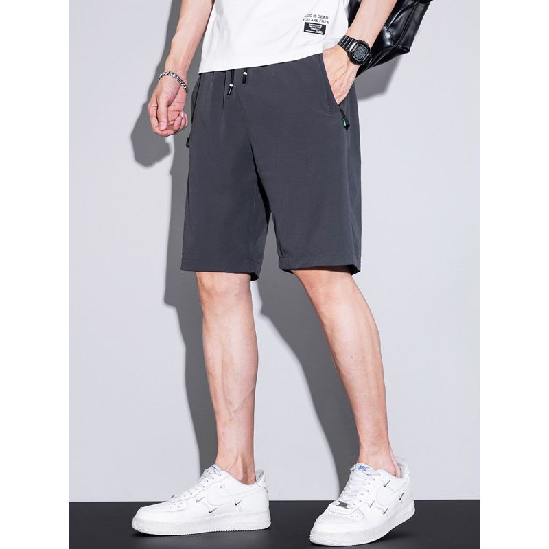 Fashionable Casual Quick-Dry Shorts for Men, Summer Elastic Waist Drawstring Trendy Versatile Sports Shorts