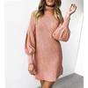 Casual Fashion Women's Thread Solid Color Round Neck Long Sleeve Hip Dress