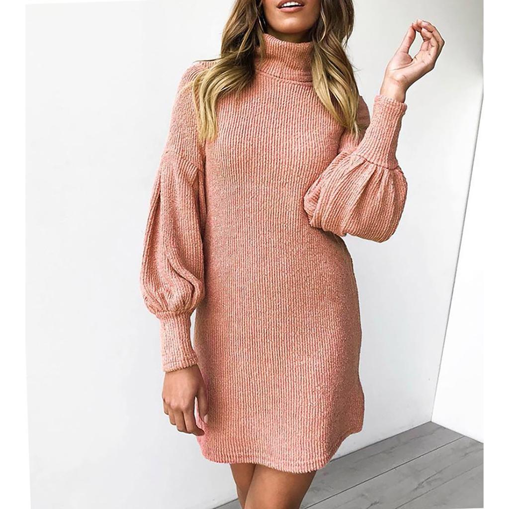 Casual Fashion Women's Thread Solid Color Round Neck Long Sleeve Hip Dress