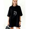 Übergroßes T-Shirt-Kleid Schwarzer Pferdekopf Grafikdruck Freizeitkleidung für Damen