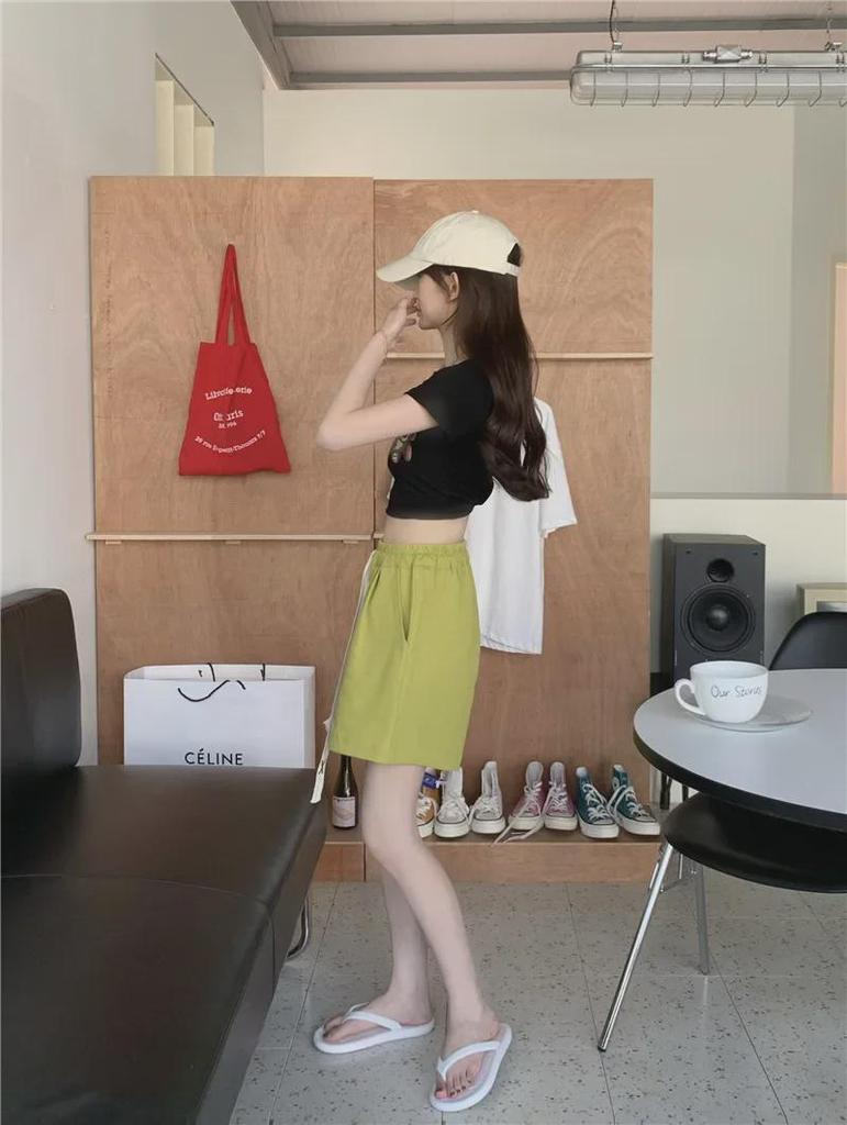 Women's High-Waist Elastic Sports Shorts - Summer 2024 Korean Style Wide-Leg Casual Pants