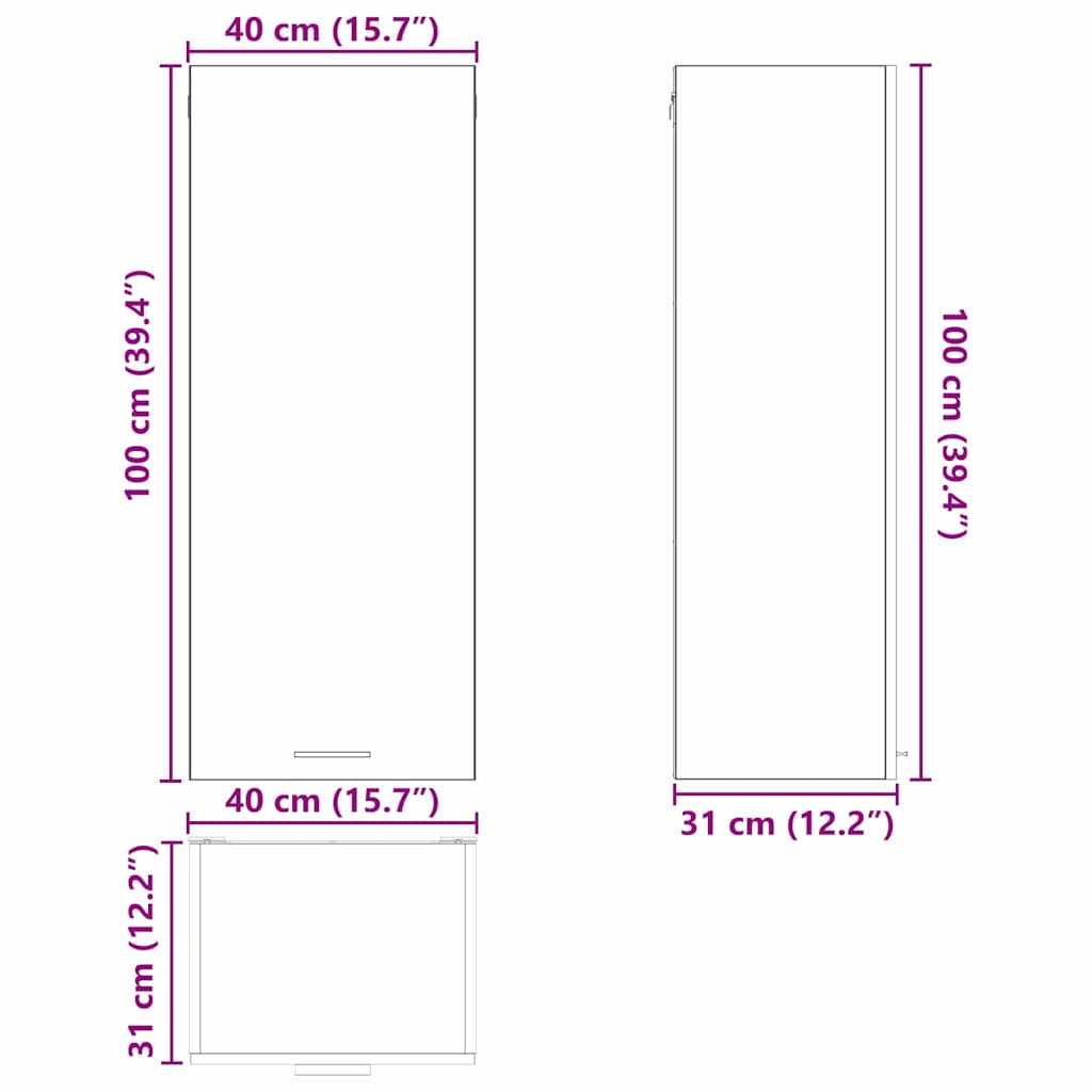 Hanging Cabinet with Storage Black Oak Effect 40 x 31 x 100 cm