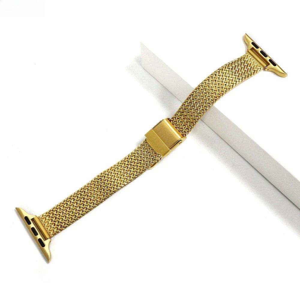 Band for Apple Watch Series 9 8 7 6 SE  Slim Milanese strap for iWatch stainless steel wire mesh chain girls wrist 40 41mm