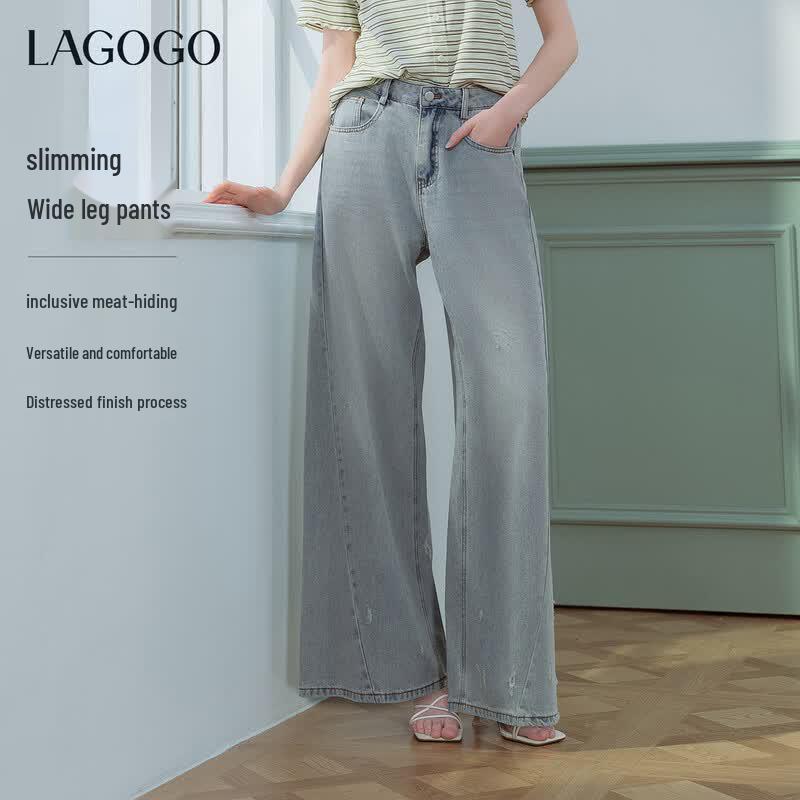 LAGOGO Women s Ripped Wide-Leg Casual Jeans M