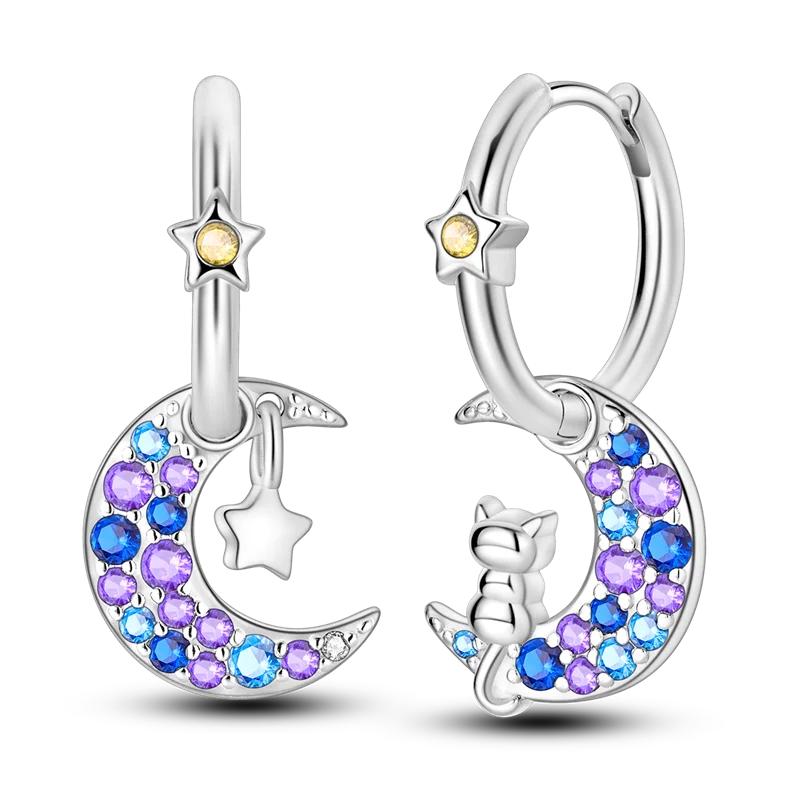 925 Sterling Silver Love Feather Moon Star Heart Earrings Fit Original Charms Hoop for Women Girls Stud Earring Jewelry Gifts