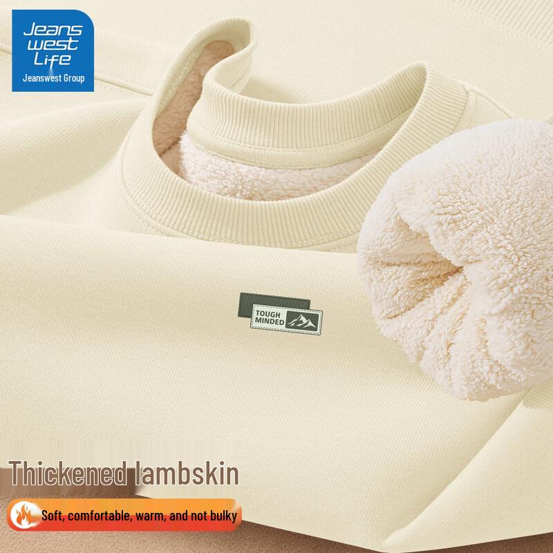 JEANSWEST LIFE Men's Winter Lamb Wool Lined Round Neck Sweatshirt