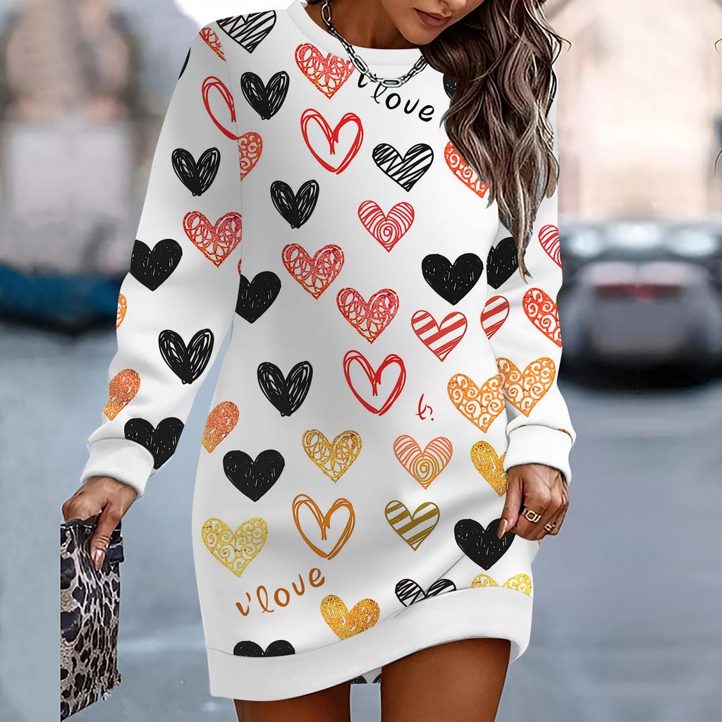 Damen Eleganter, Modischer, Trendiger und Lässiger Hoodie, 3D Herzsymbol Gedruckt Dreidimensionaler Schnitt Damen Langer Hoodie Valentinstagsgeschenk