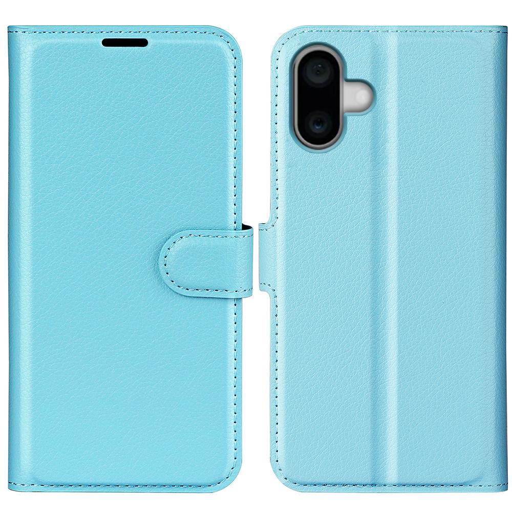 For iPhone 16 Wallet Case Litchi Texture Shockproof Leather Flip Stand Phone Cover