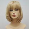 Womens Short Straight Bob Wig With Bangs Golden Synthetic Hair Daily Use
