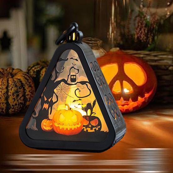 Halloween Pumpkin Lantern Witch Portable Carry Light Trick or Treat Decoration Party Scene Setup Props for Mantel Cabinet Decor