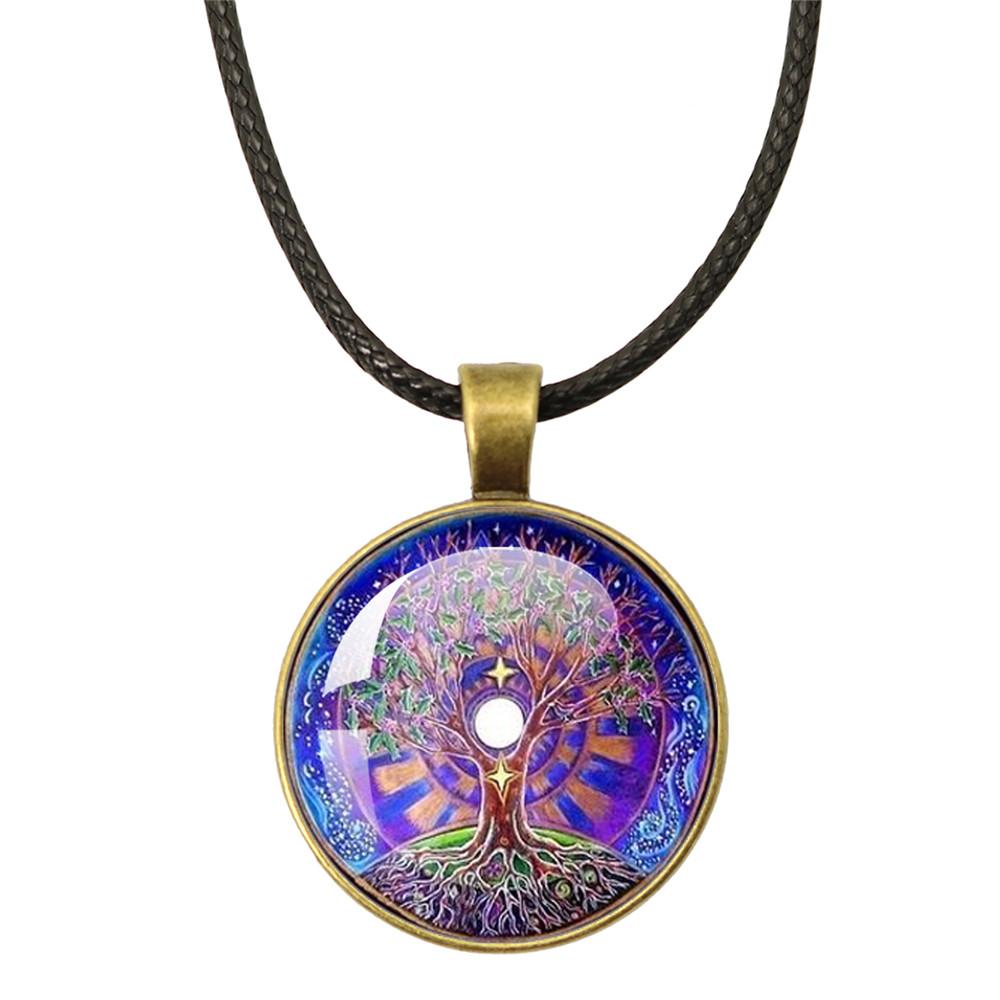 Tree of Life Rope Chain Glass Pendant Necklaces For Women Yoga Mandala Necklaces Gift Charm Beautiful Mandala Women Jewelry
