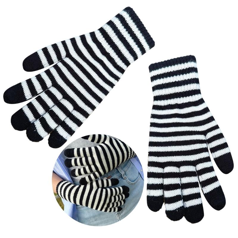 Winter Men Knitted Gloves Mobile Phone Touch Mitten Thicken Striped Striped