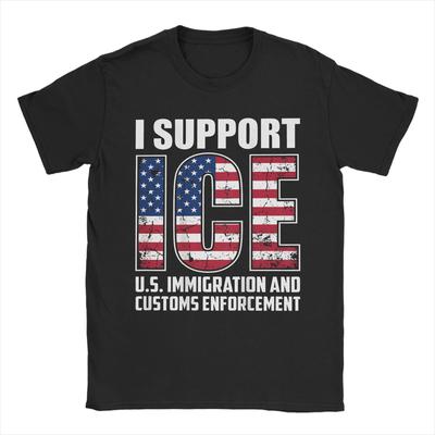 Vintage I Support ICE Us Immigration and Customs enforceUnisext TShirt Unisex Round Neck Cotton T Shirts Short Sleeve Tee Shirt