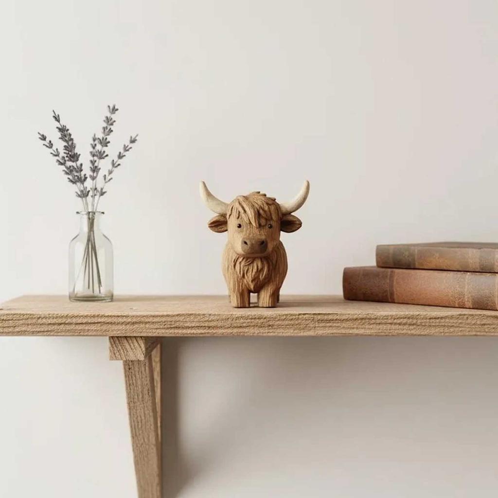 Resin Cattle Sculpture, Cute Scottish Cow Decor, Animal Statue For Home, Desk, Shelf, Nursery, Rustic Decorati