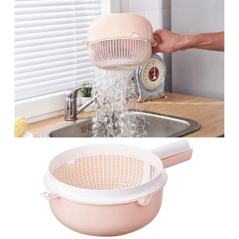 Handle Draining Basket Plastic Double Layer Colander Bowl for Fruit Washing, Vegetable Washing and Water Draining