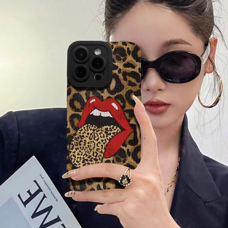 Hot Red Lip Leopard Print Phone Case For Samsung Galaxy S25 S24 S23 S22 S21 S20 Note20 FE Plus Ultra 4G 5G Soft Silicone Cover
