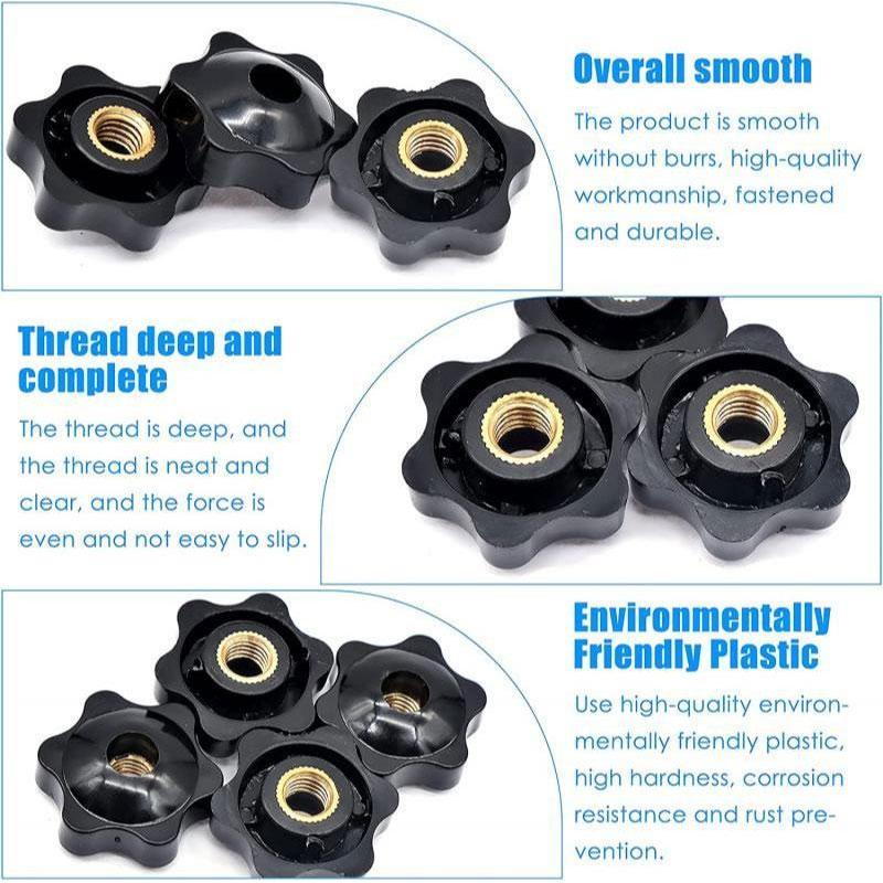 5PCS  Plum Hand Tighten Nuts Handle Thread Star Mechanical Black Thumb Nuts Clamping Knob Manual Nuts M4 M5 M6 M8 M10