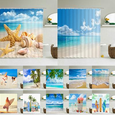 3d Beach Scenery Shower Curtains Sea Ocean Mediterranean Bathroom Curtain Waterproof Cloth Decoration 180*240cm Bath Curtain