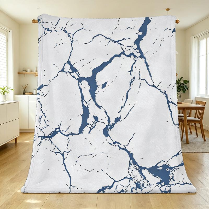 High-Dense Flannel Fleece Blanket - Marble Pattern, Soft Cozy & Warm Throw for Home, Christmas & Halloween, Stylish Couch/Bed Decor