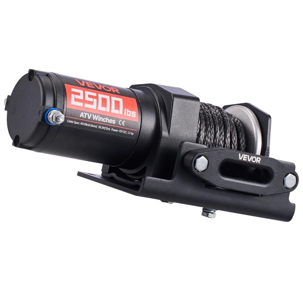 Wciągarka elektryczna 1134 kg, Wciągarka 12V DC do ATV/UTV z liną syntetyczną 4,8 mm x 12 m i przewodowym pilotem zdalnego sterowania, Wodoodporność IP55, Rolka prowadząca z aluminiową obudową