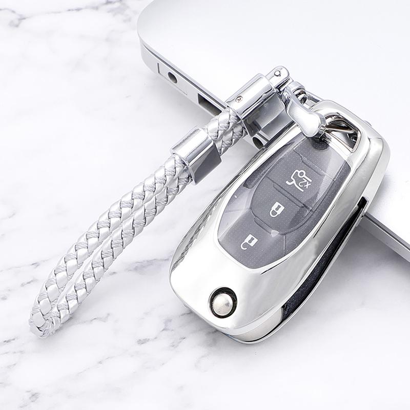 Soft TPU Car Folding Key Case Cover Shell Keychain for Chevrolet Cruze Spark Sonic Camaro Volt Bolt Trax Malibu Key Protector
