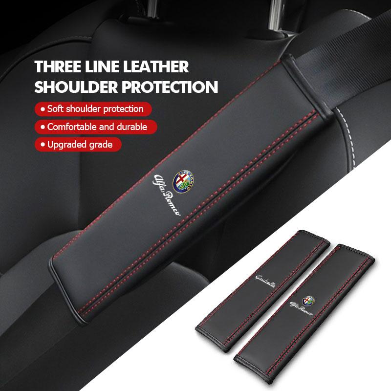 2026 Hot Alfa Romeo Adjustable Car Logo Seat Belt Cover Anti-wear Protection Cover For Alfa Romeo 159 Giulietta Giulia 147 MitoNC7