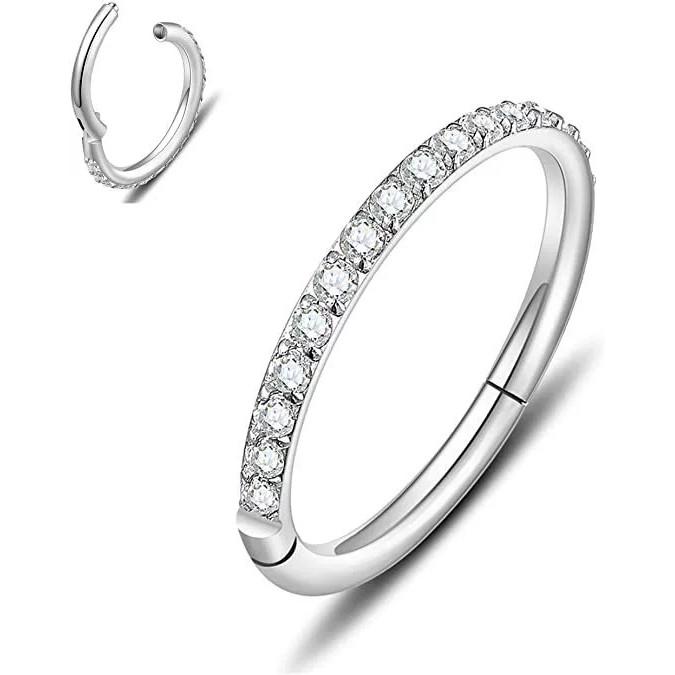 [Gorgeousxx] 316L Stainless Steel  Rhinestone Studded Nose Ring for Women Piercing Body Jewelry