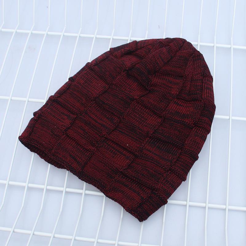 New Woolen Knitted Hat for Autumn and Winter Fashionable Checkered Solid Color Hat Outdoor Velvet Warm and Versatile Toe Cap Trendy