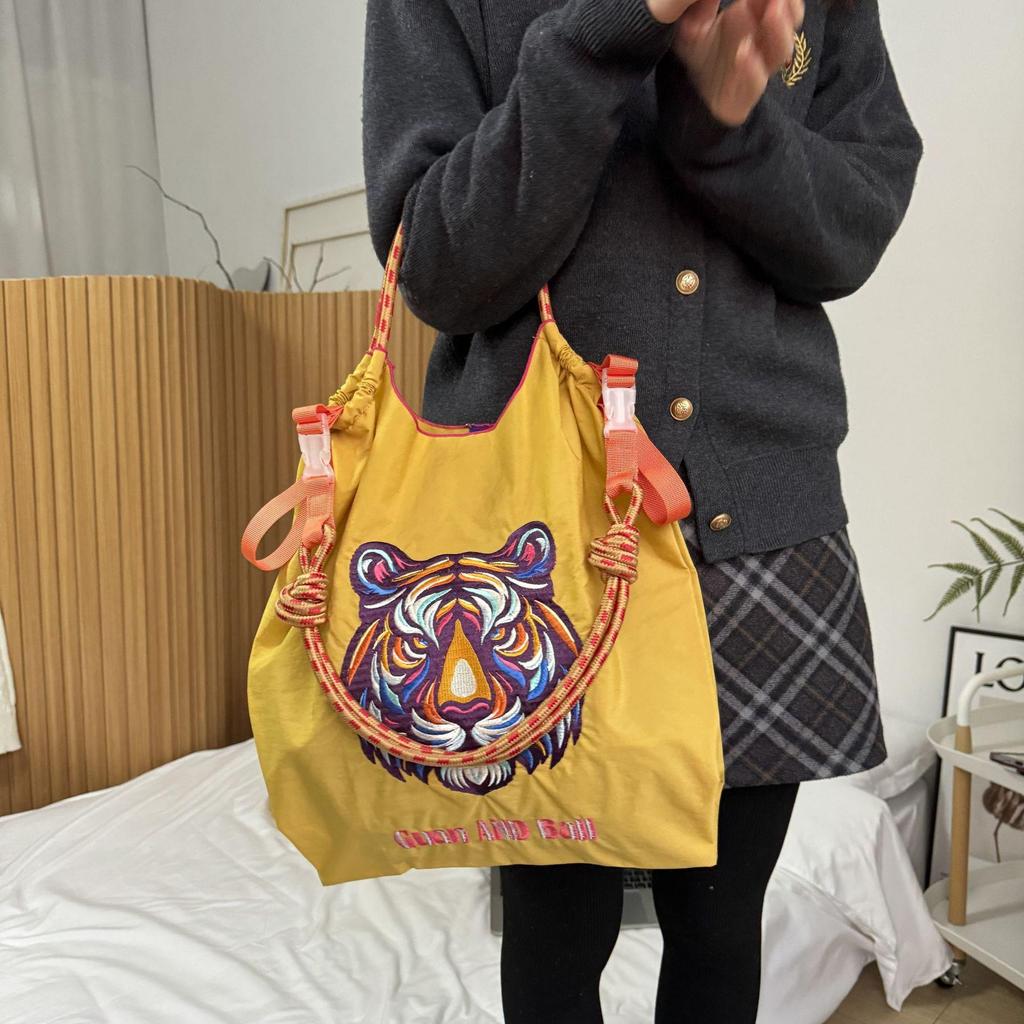 Trendy Large-Capacity Japanese-Style Nylon Embroidery Shoulder Bag for Women