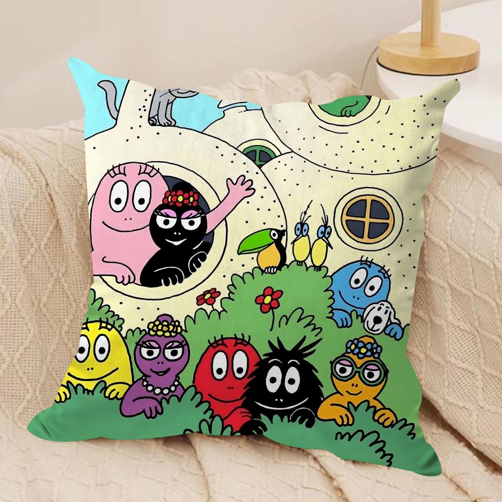 Cartoon Cute BBarbapapas Cushion Cover Silky Short Plush DoubleSided Printed Pillow Case for Sofa All Seasons Home Decor Gift