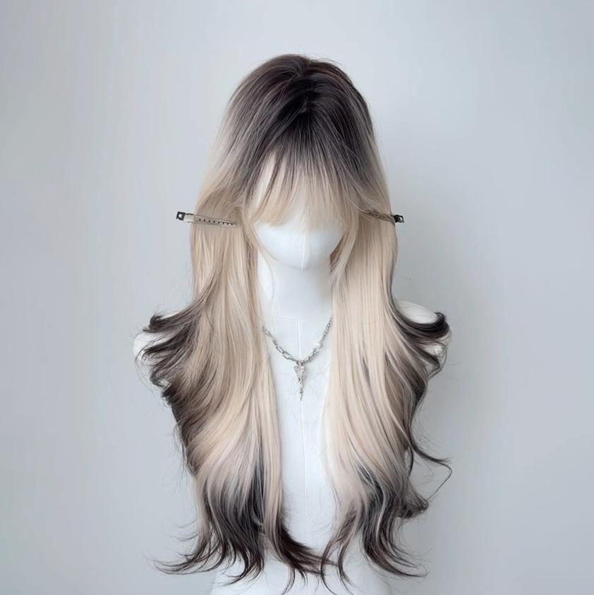 Gothic Gradient Burst Dye Long Curly Synthetic Wig for Women Mine Style Fake Hair Wig