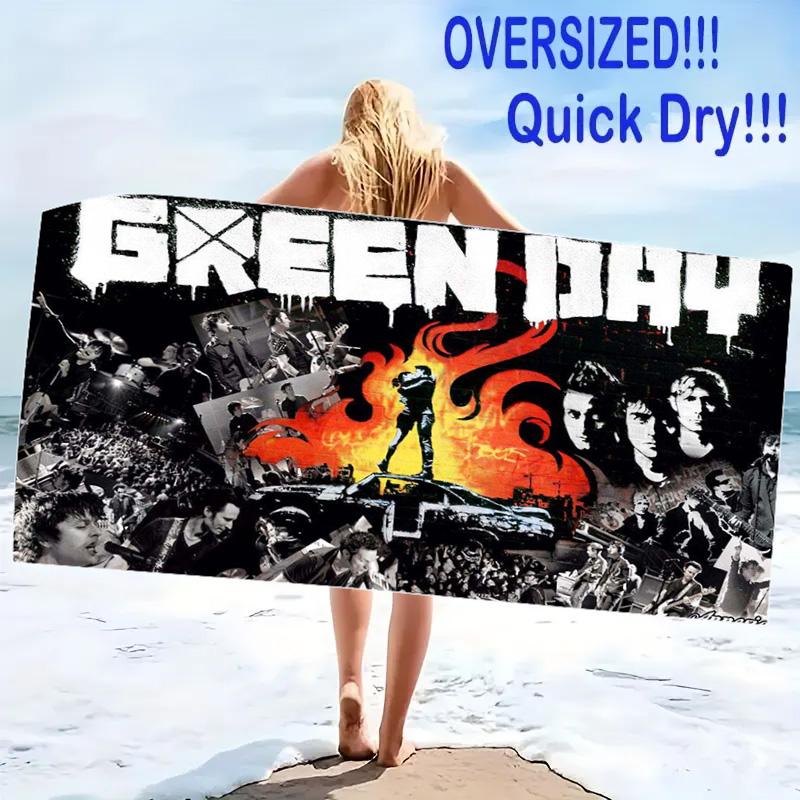 Band Green Day Print Beach Towel, Large Soft Quick Dry Towel for Beach Camping Swimming