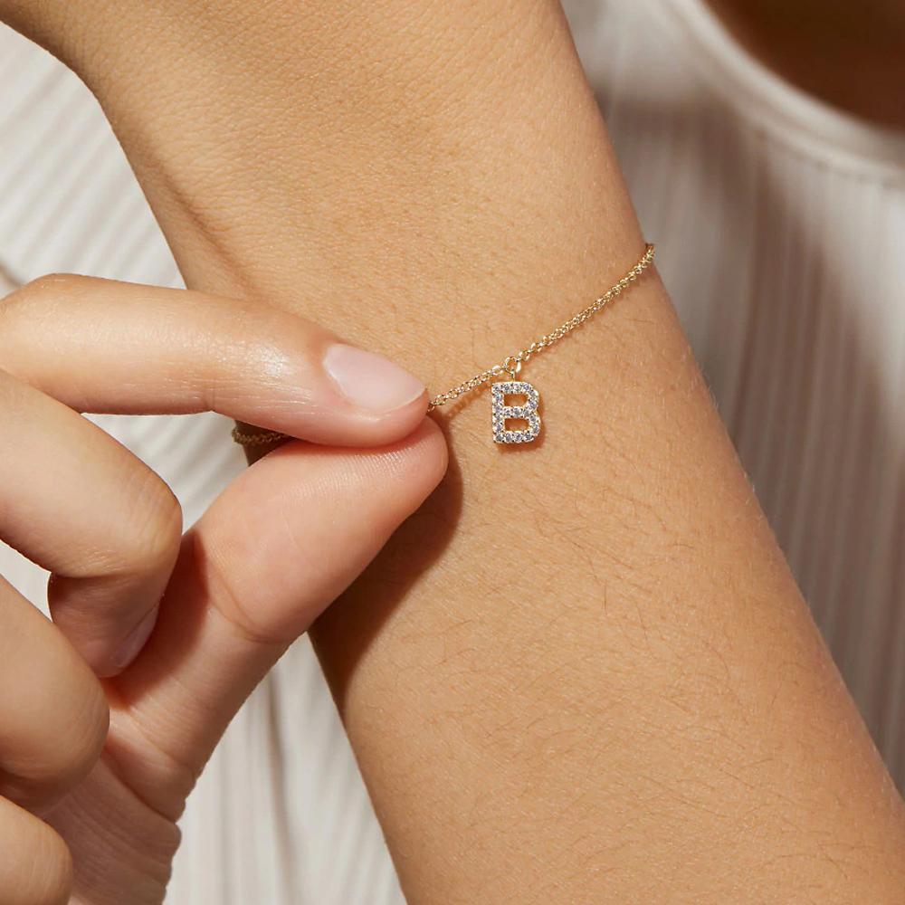 Classic Pave Zirconia A-Z Letter Bracelet Women Fashion 26 Initials Stainless Steel Chain Charm Bracelet For Women Jewelry Gift