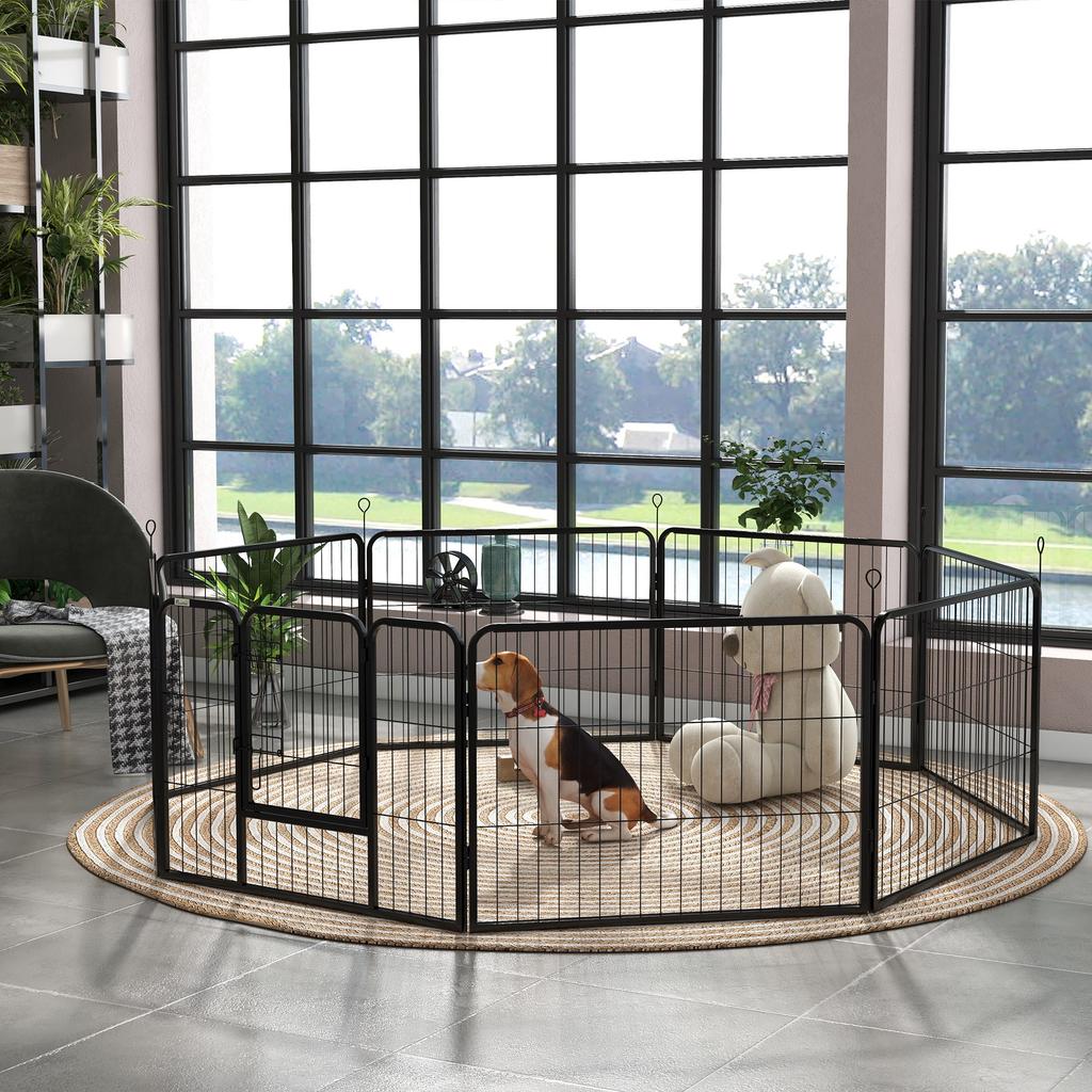 8-Piece Modular Dog Fence for Indoor and Outdoor Use, Steel, 80x60 cm, Black