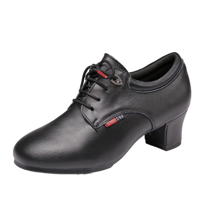 Women's soft-soled square dance Latin dance shoes Adult teacher medium heel beef tendon cloth dance shoes National standard leather women's