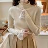 Lace - Trimmed Sweater Women's Spring and Autumn Half Turtleneck Slim Pullover Casual Long - Sleeved Knitted Sweater