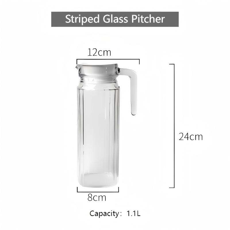 HeY LiLac 1.1L Transparent Lead-Free Glass Pitcher - Xiangyue Square Column Striped Cold Water Jug