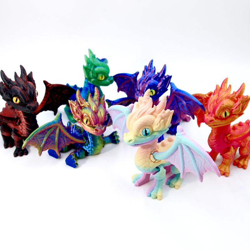 3D Printed Flying Dragon Statue Western Devil Dragon Joints Movable Simulation Eyes Pet Ornaments Office Desk Decor Handicrafts